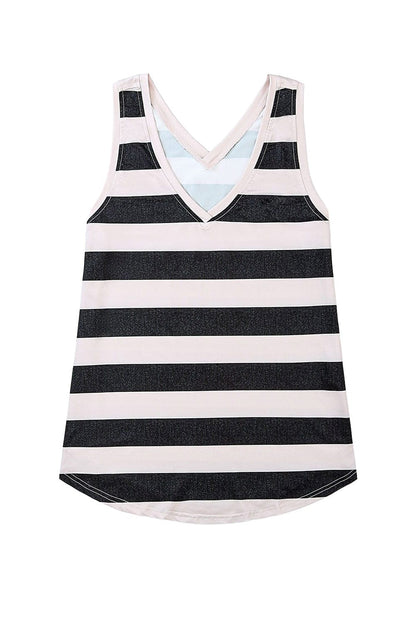 Cozy Striped Sleeveless V Neck Tank Top