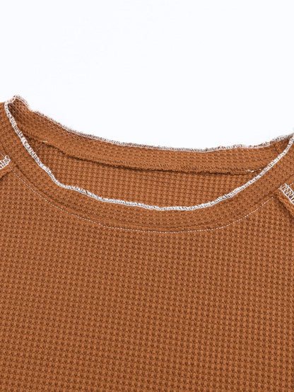 Cozy Waffle Knit Orange Top with Long Sleeves