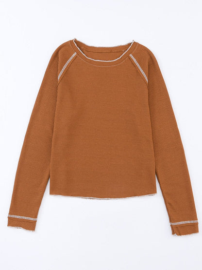 Cozy Waffle Knit Orange Top with Long Sleeves