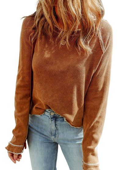 Cozy Waffle Knit Orange Top with Long Sleeves