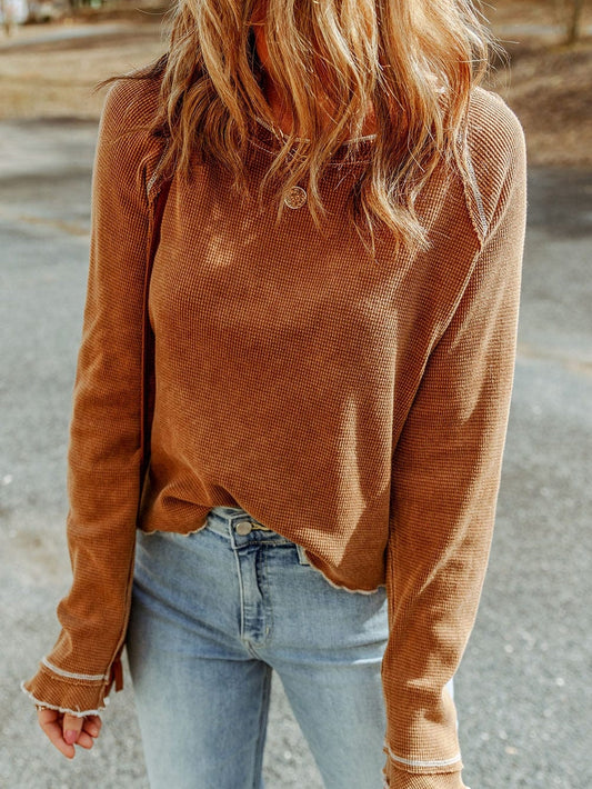 Cozy Waffle Knit Orange Top with Long Sleeves