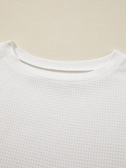Cozy Waffle Knit White Shorts Set with Tee