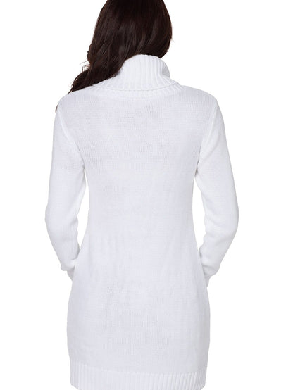 Cozy White Cable Knit Sweater Dress with Cowl Neck