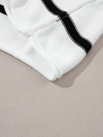 Cozy White Striped Batwing Sleeve Knit Top