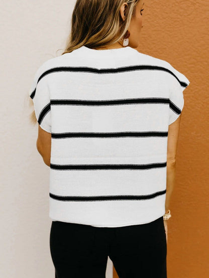 Cozy White Striped Batwing Sleeve Knit Top
