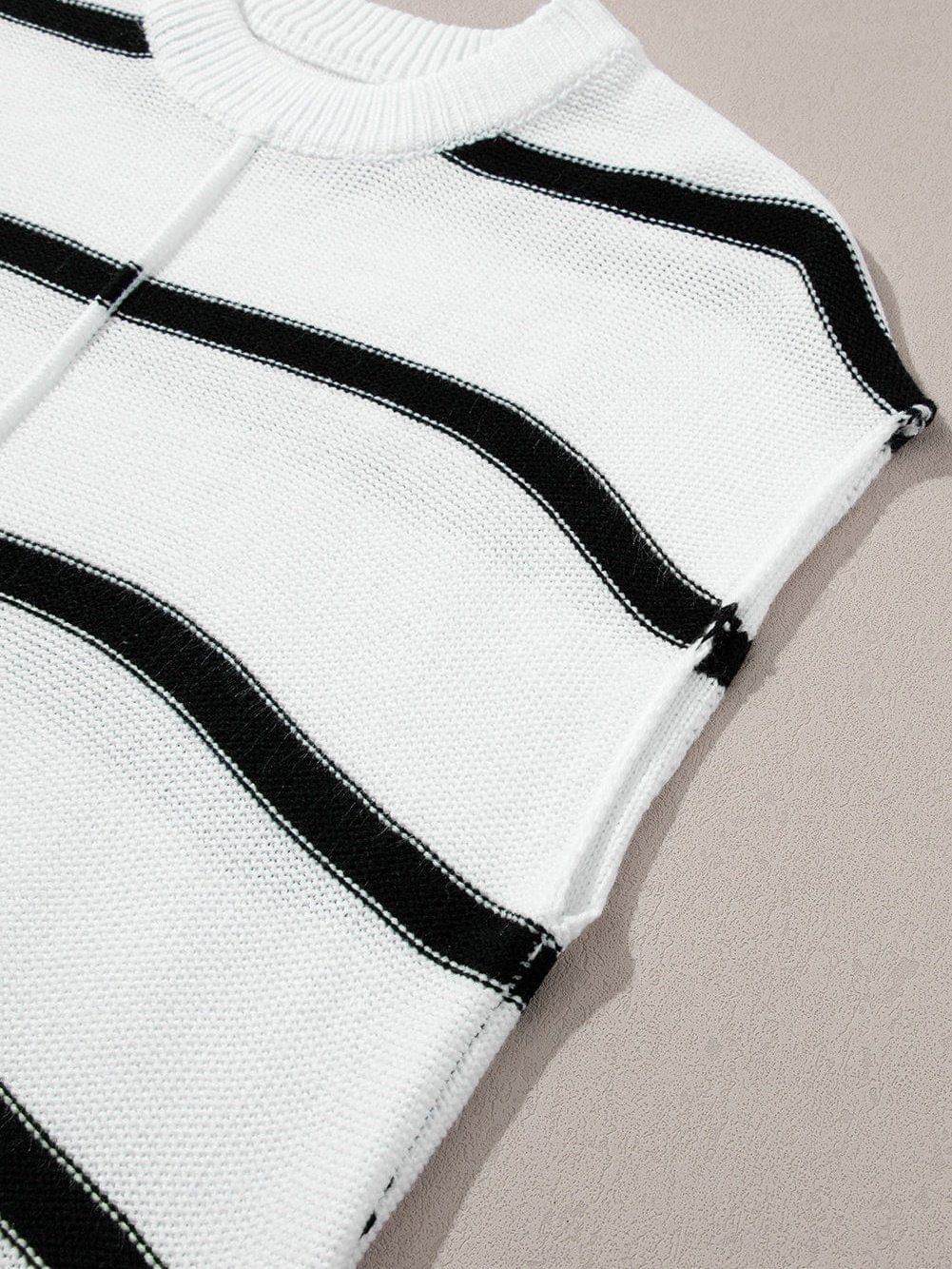 Cozy White Striped Batwing Sleeve Knit Top