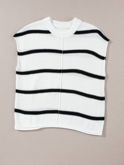 Cozy White Striped Batwing Sleeve Knit Top