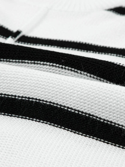 Cozy White Striped Batwing Sleeve Knit Top