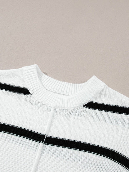 Cozy White Striped Batwing Sleeve Knit Top
