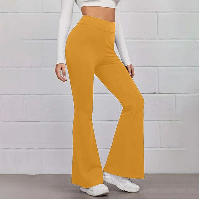 Women's Bootcut Normal Polyester Plain Black Yellow Fashion High Waist Full Length Casual Weekend Summer Spring &  Fall