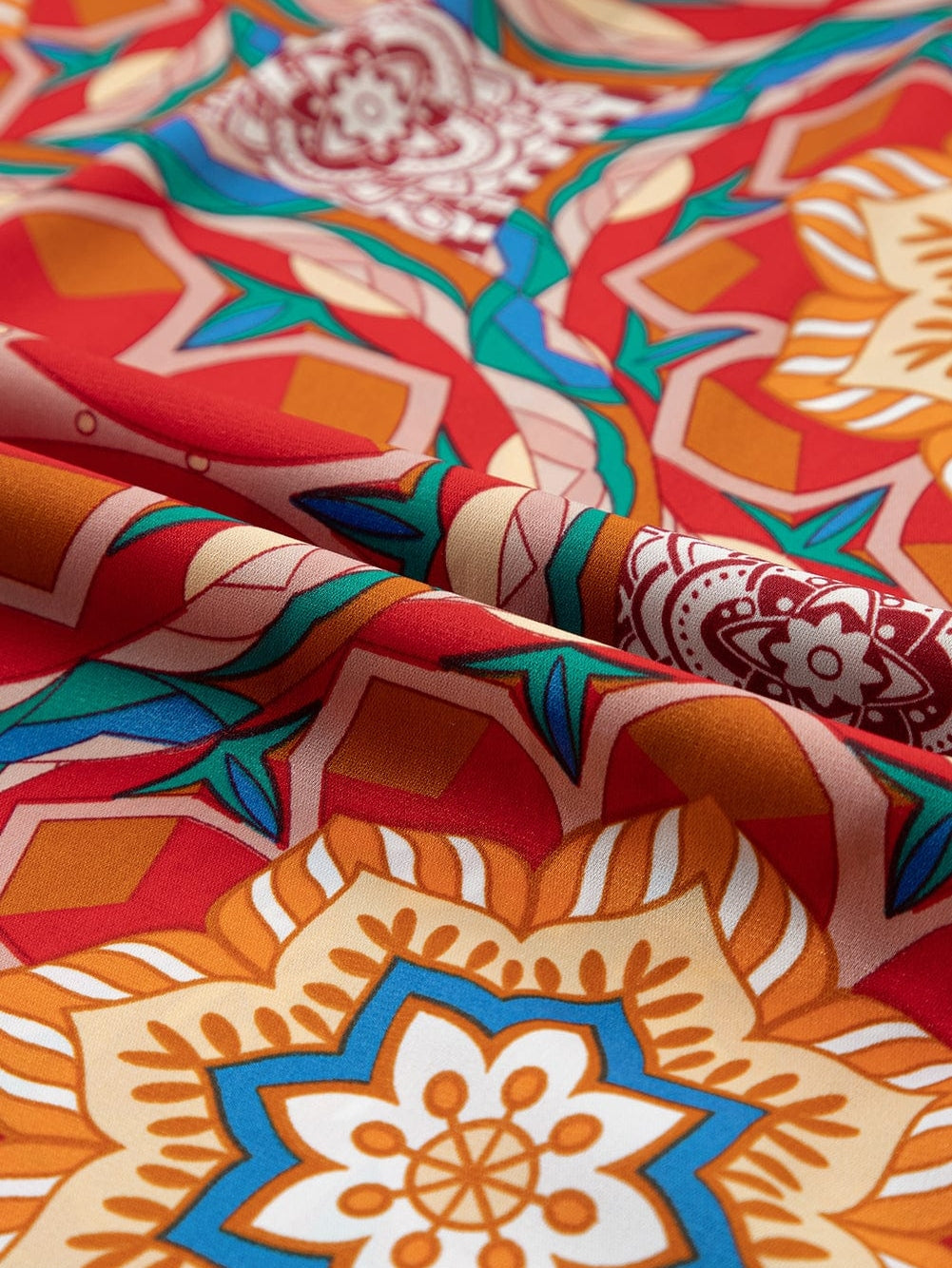 Crimson Blossom Batwing Sleeve Boho V Neck Top