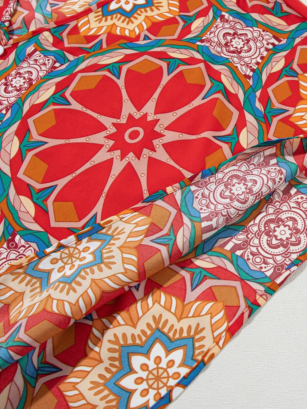 Crimson Blossom Batwing Sleeve Boho V Neck Top