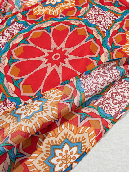 Crimson Blossom Batwing Sleeve Boho V Neck Top