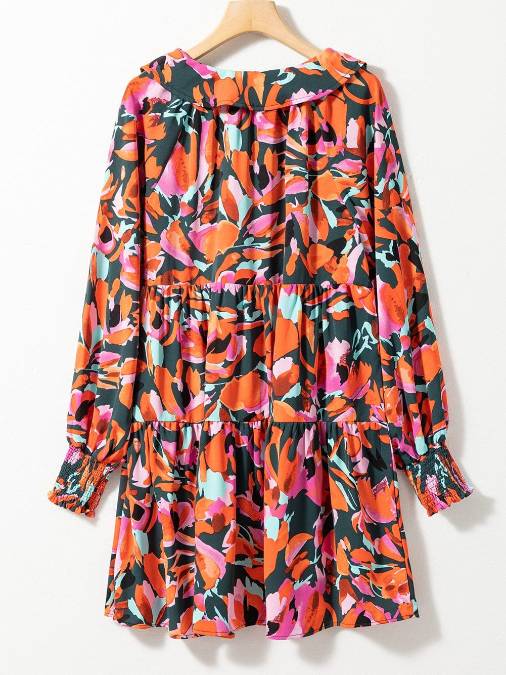 Crimson Blossom Bishop Sleeve Boho Mini Dress