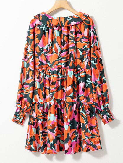 Crimson Blossom Bishop Sleeve Boho Mini Dress