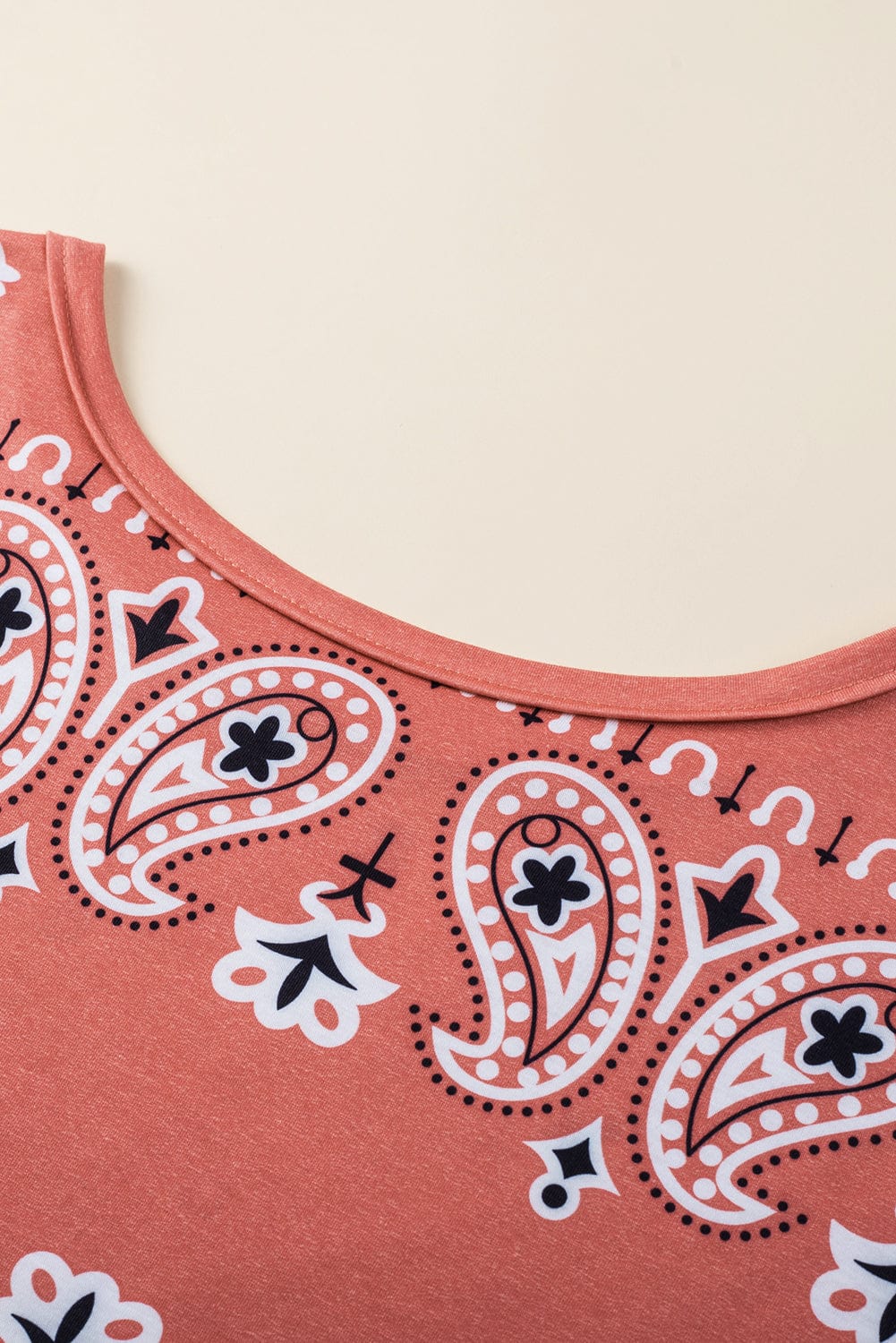 Crimson Bohemian Paisley Print Tee with Chic Side Slits