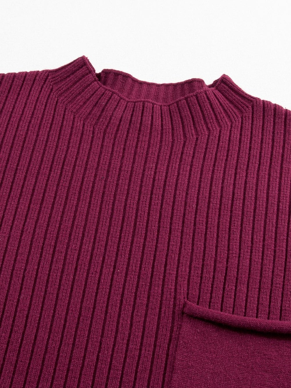 Crimson Dahlia Ribbed Knit Short Sleeve Sweater Dress with Patch Pocket