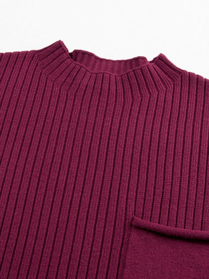 Crimson Dahlia Ribbed Knit Short Sleeve Sweater Dress with Patch Pocket