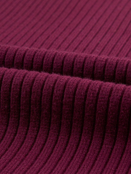 Crimson Dahlia Ribbed Knit Short Sleeve Sweater Dress with Patch Pocket