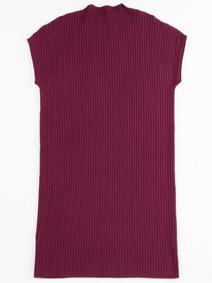 Crimson Dahlia Ribbed Knit Short Sleeve Sweater Dress with Patch Pocket