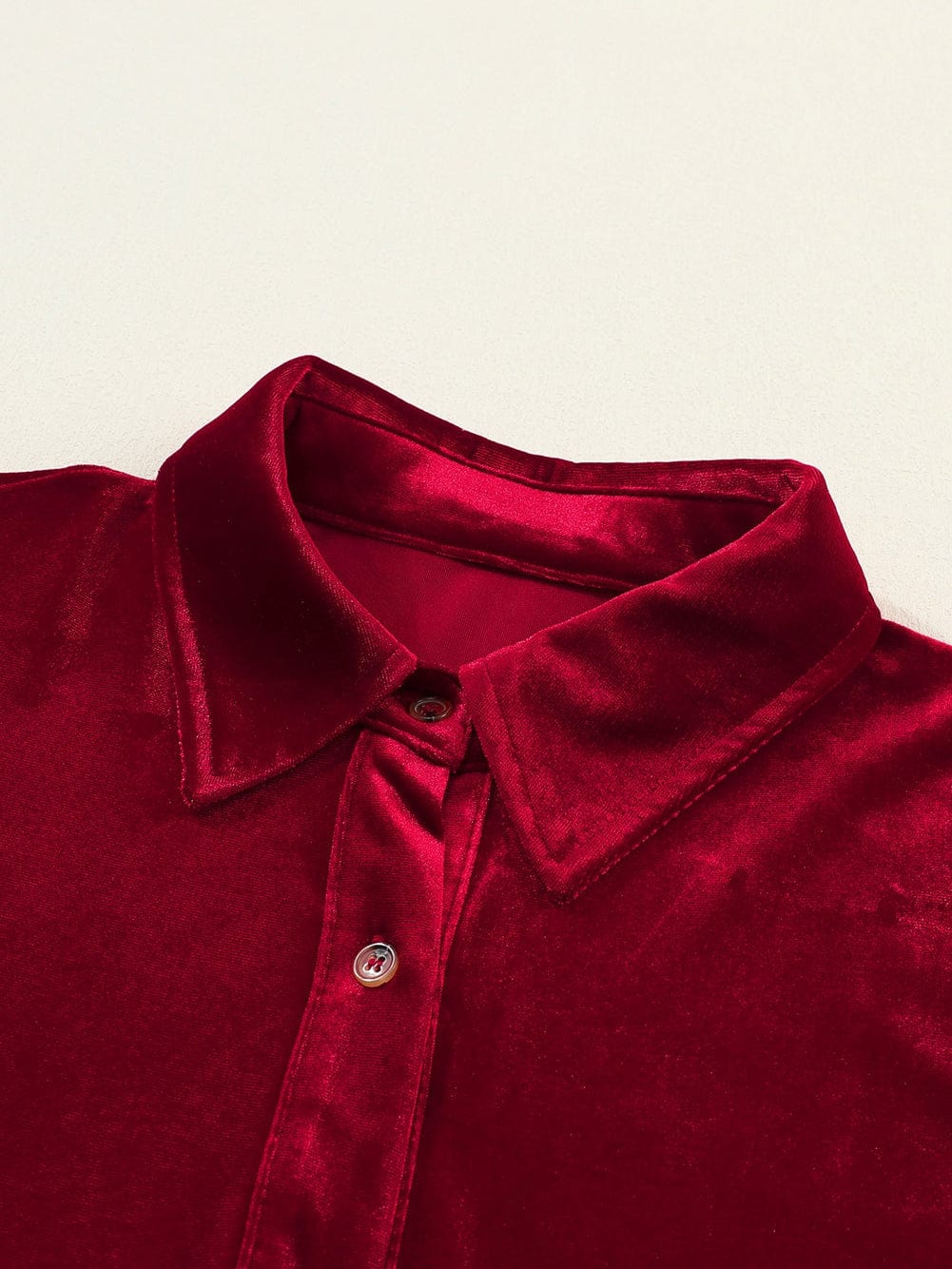 Crimson Long Sleeve Crinkle Velvet Shirt Dress with Ruffle Detail