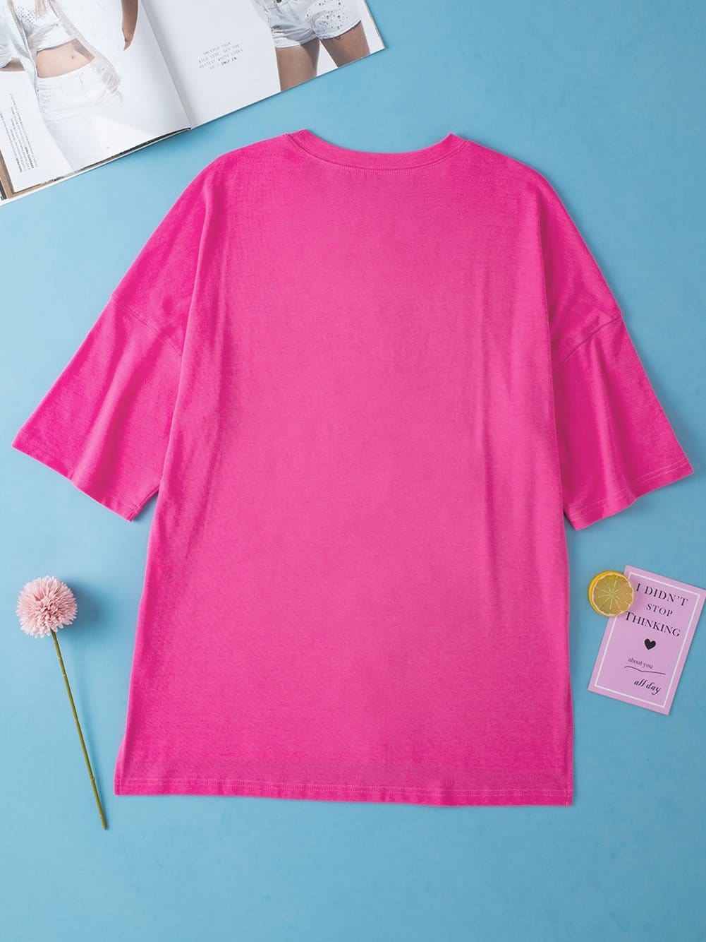 Crimson Red Extended Length Short Sleeve Slit Detail Drop Shoulder Blouse