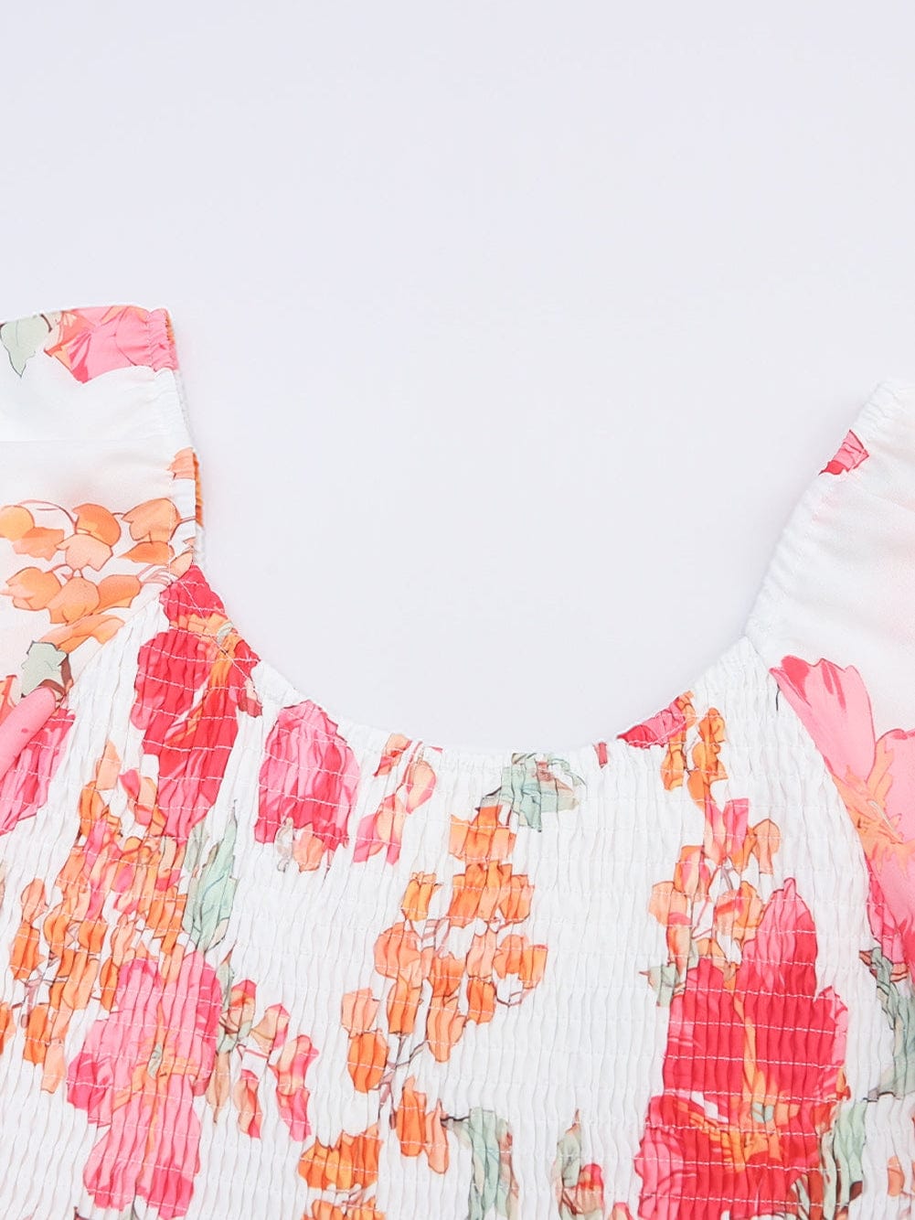 Crimson Smocked Floral Tiered Mini Dress