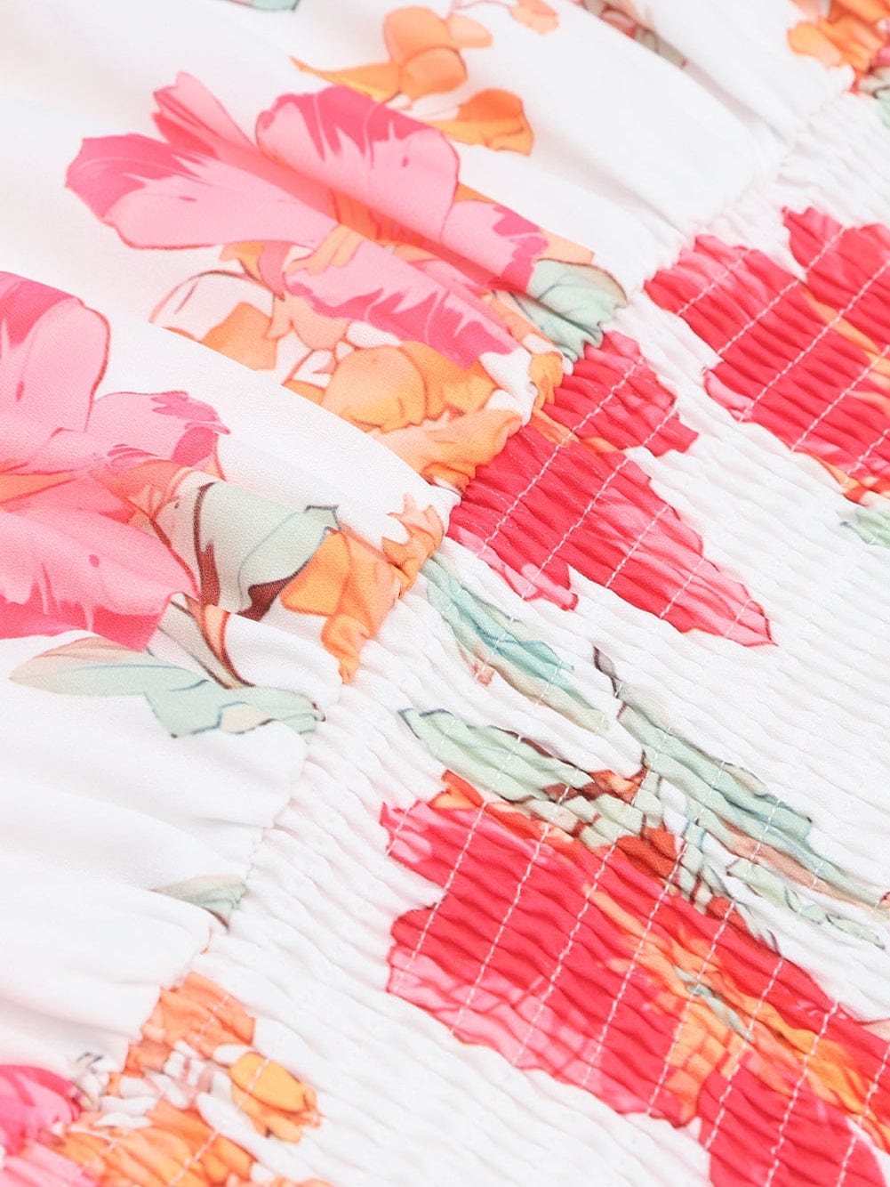 Crimson Smocked Floral Tiered Mini Dress