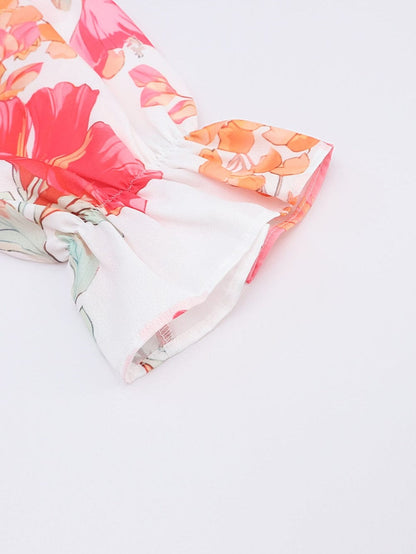 Crimson Smocked Floral Tiered Mini Dress