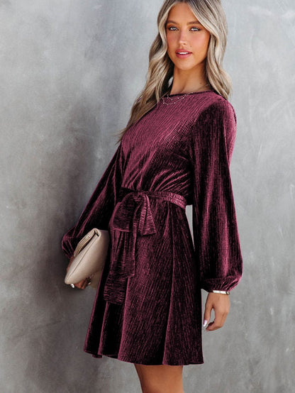 Crimson Velvet Kimono Sleeve Mini Dress
