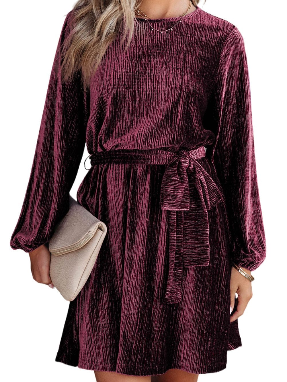 Crimson Velvet Kimono Sleeve Mini Dress