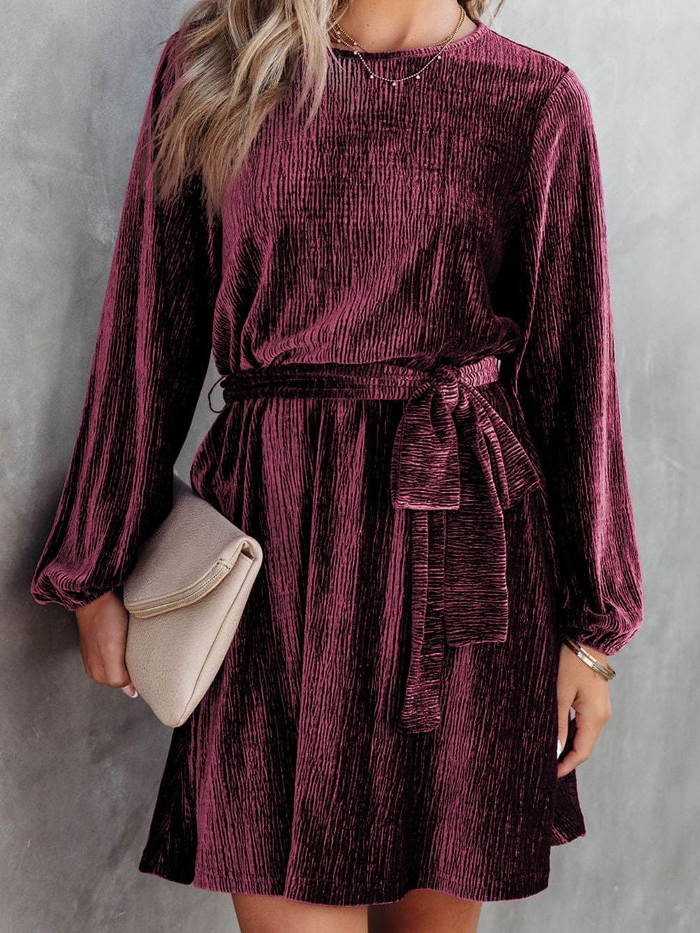 Crimson Velvet Kimono Sleeve Mini Dress