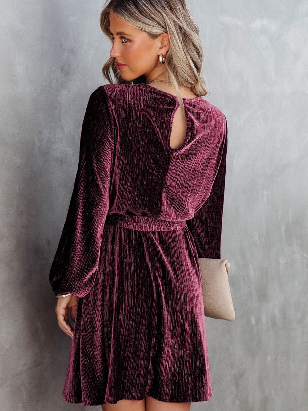 Crimson Velvet Kimono Sleeve Mini Dress