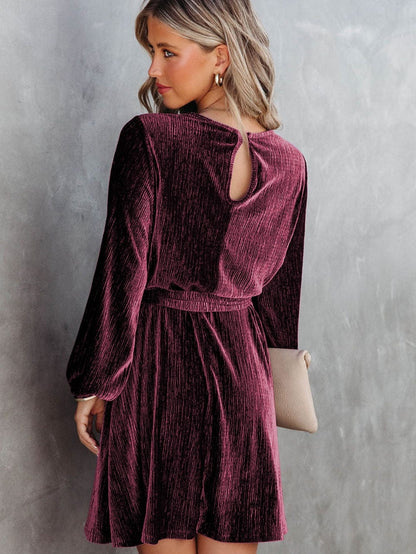 Crimson Velvet Kimono Sleeve Mini Dress