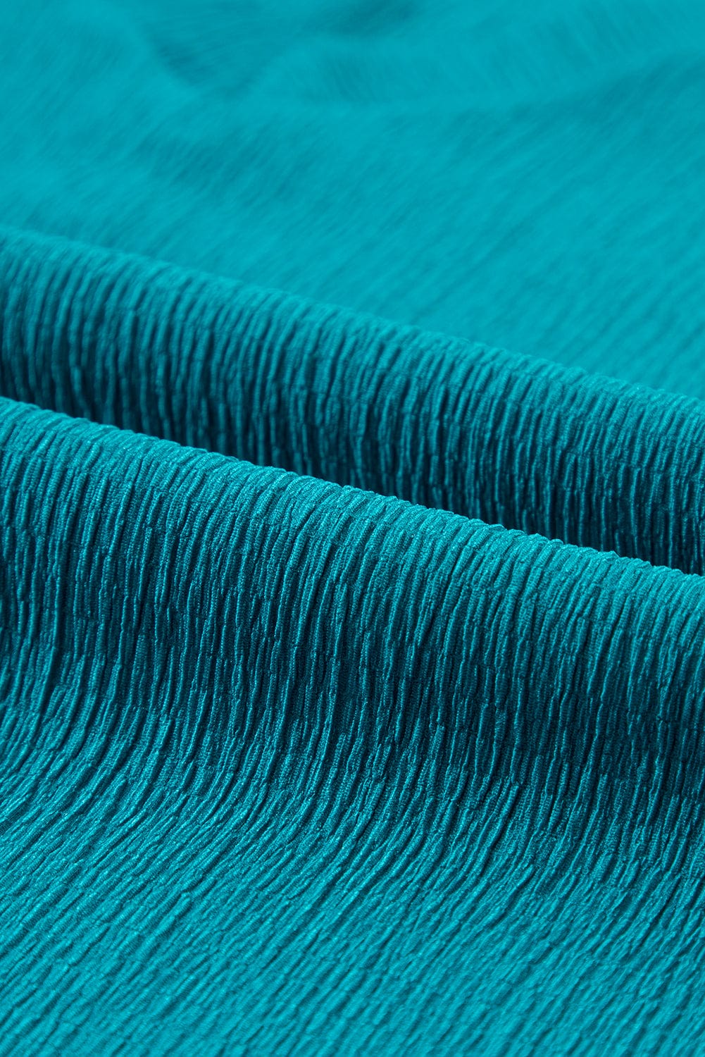 Crinkled Blue Sapphire V Neck Tee with Wide Sleeves