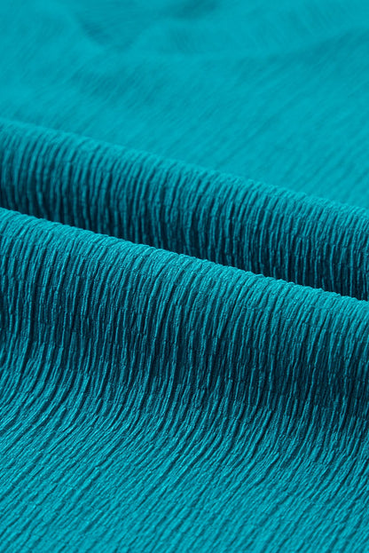 Crinkled Blue Sapphire V Neck Tee with Wide Sleeves