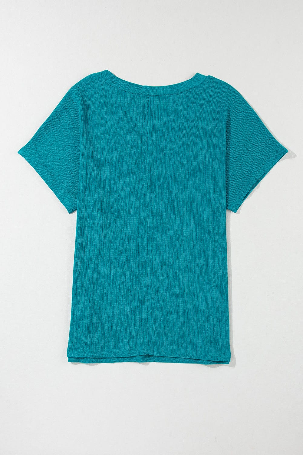 Crinkled Blue Sapphire V Neck Tee with Wide Sleeves