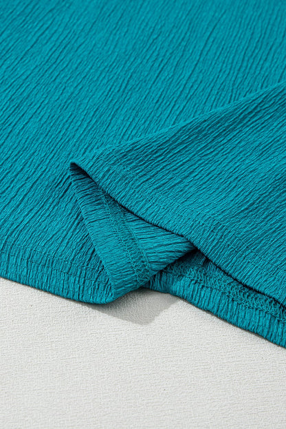 Crinkled Blue Sapphire V Neck Tee with Wide Sleeves