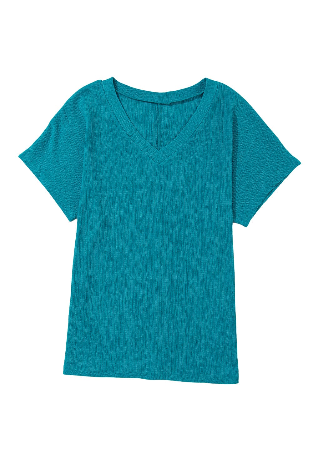 Crinkled Blue Sapphire V Neck Tee with Wide Sleeves