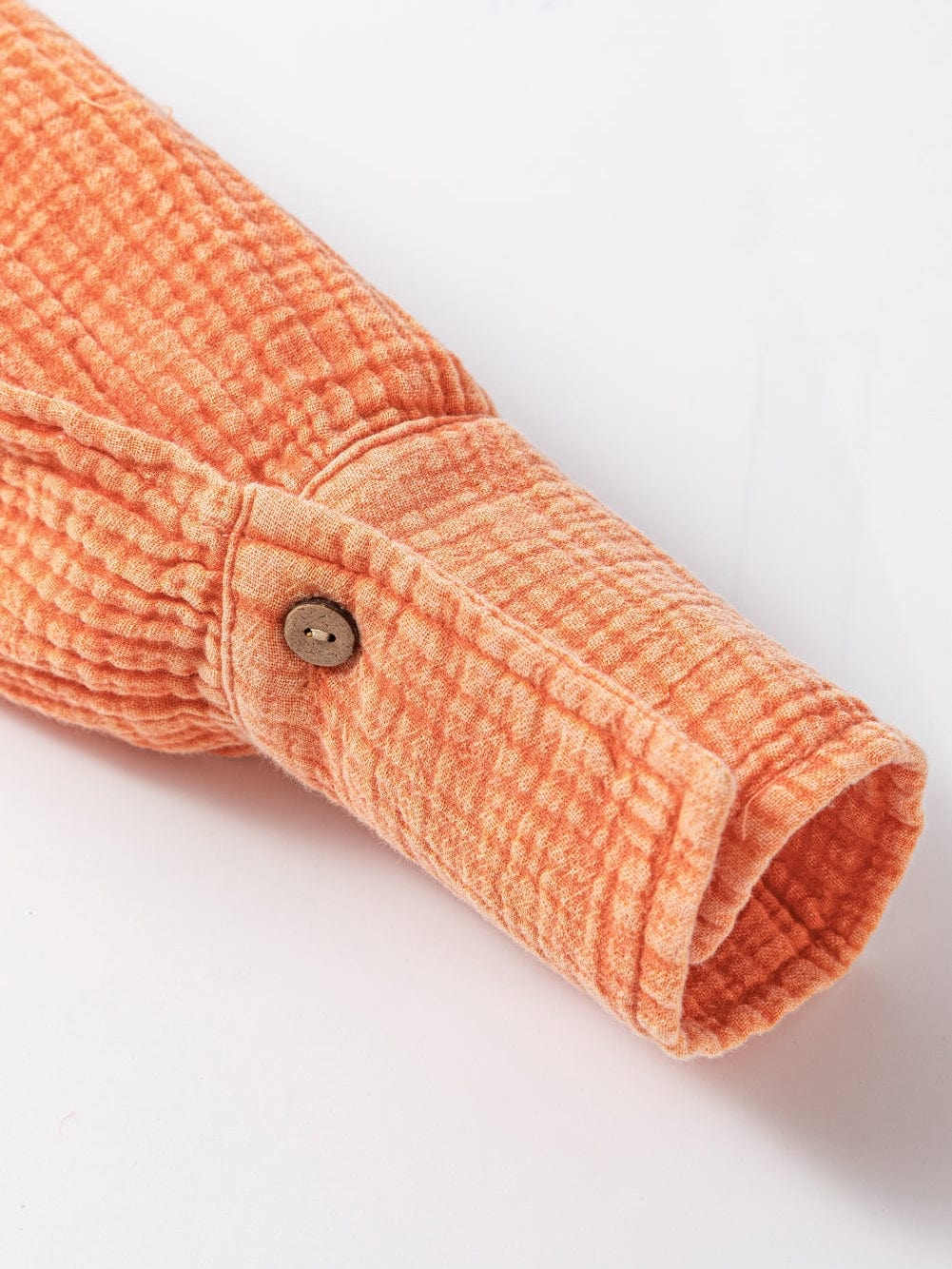 Crinkled Orange Oversized Shirt Dress with Dual Pockets