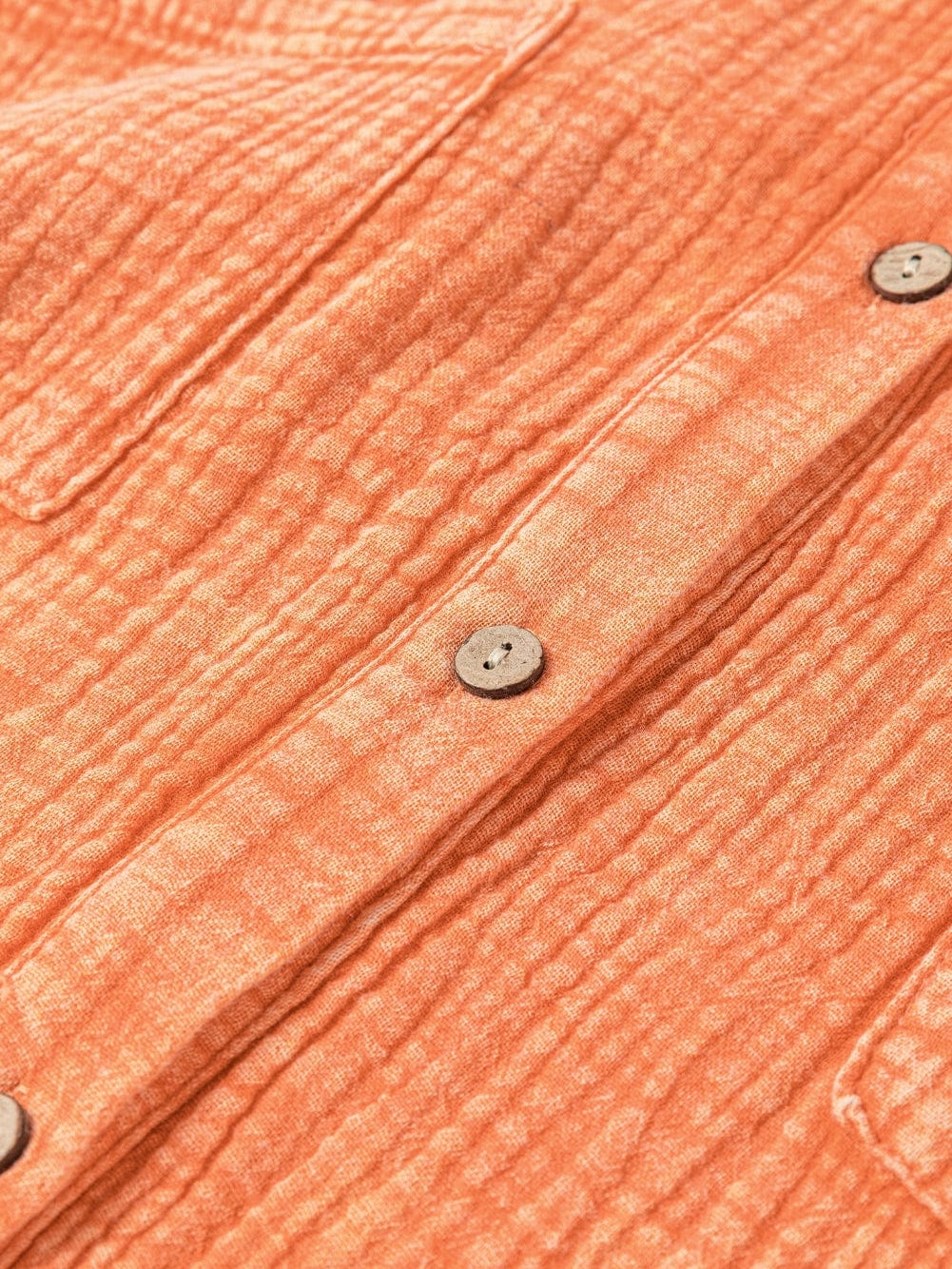 Crinkled Orange Oversized Shirt Dress with Dual Pockets