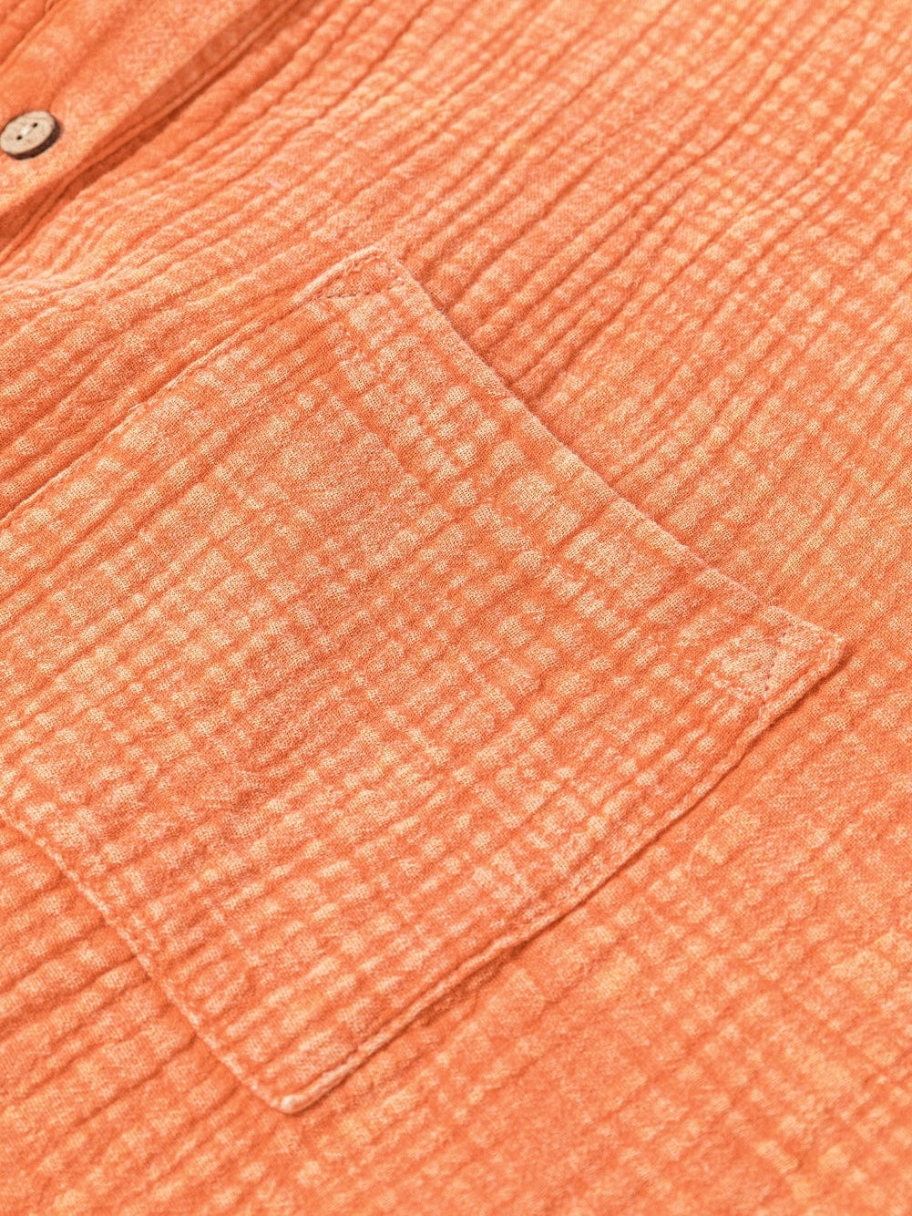 Crinkled Orange Oversized Shirt Dress with Dual Pockets