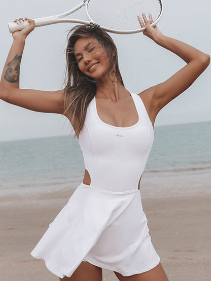 Crisscross White High Waist Athletic Mini Dress