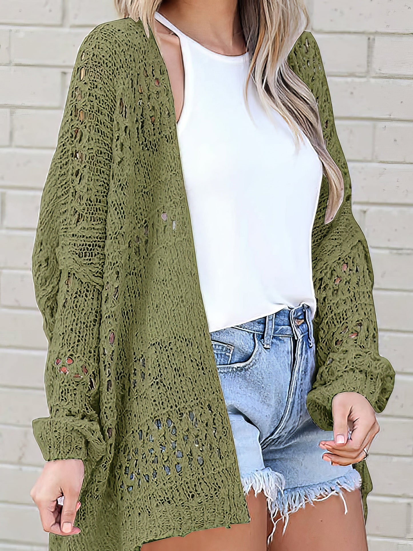 Crochet Loose Long Sleeve Knitted Sweater Cardigan