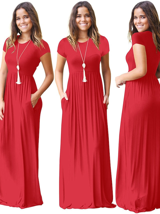 Women's Dress - T Shirt Dress Tee Dress Maxi long Dress Half Sleeve Solid Color Autumn / Fall Summer Round Neck Contemporary Casual Loose 2023 S M L XL XXL