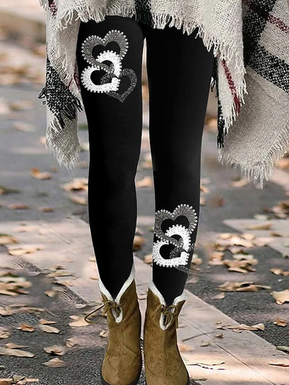 Women's Leggings Polyester Heart Light Pink milk white Fashion Natural Full Length Daily Vacation All Seasons