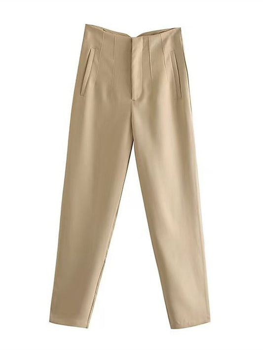 Women's Dress Pants Polyester Solid Color claret Orange red Fashion High Waist Full Length Office Street Fall Winter