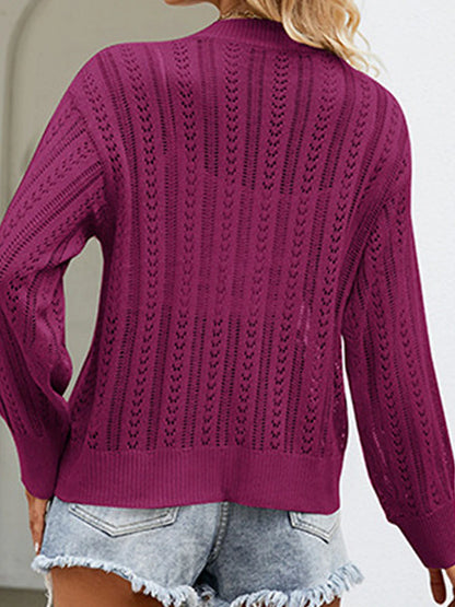 Women's Cardigan Sweater V Neck Crochet Knit Polyester Button Hole Summer Spring Daily Going out Weekend Stylish Casual Soft Long Sleeve Solid Color Purple Green Khaki S M L