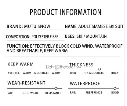 MUTUSNOW Women's Ski Suit Outdoor Autumn / Fall Waterproof Windproof Warm Breathable Clothing Suit for Skiing Hiking Camping Snowboarding / Winter / Fashion