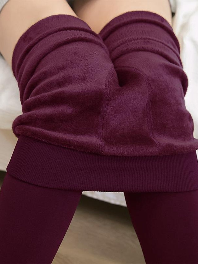 Fleece Lined Leggings for Women Thermal Warm High Waist Tummy Control One-Piece Seamless Leggings Stirrup Cotton Sports Activewear - LuckyFash™